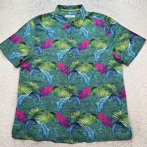 Tommy Bahama Silk Shirt Men's Size XL Green Floral Hawaiian Button Up